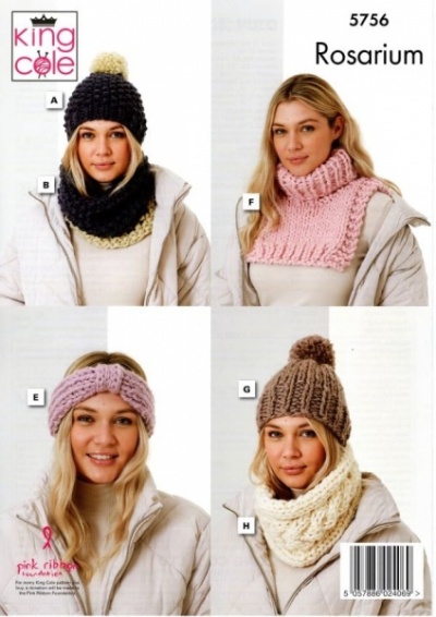 Knitting Pattern - King Cole 5756 - Rosarium Mega Chunky - Ladies Hats, Headband, Snoods, Polo Neck and Loop